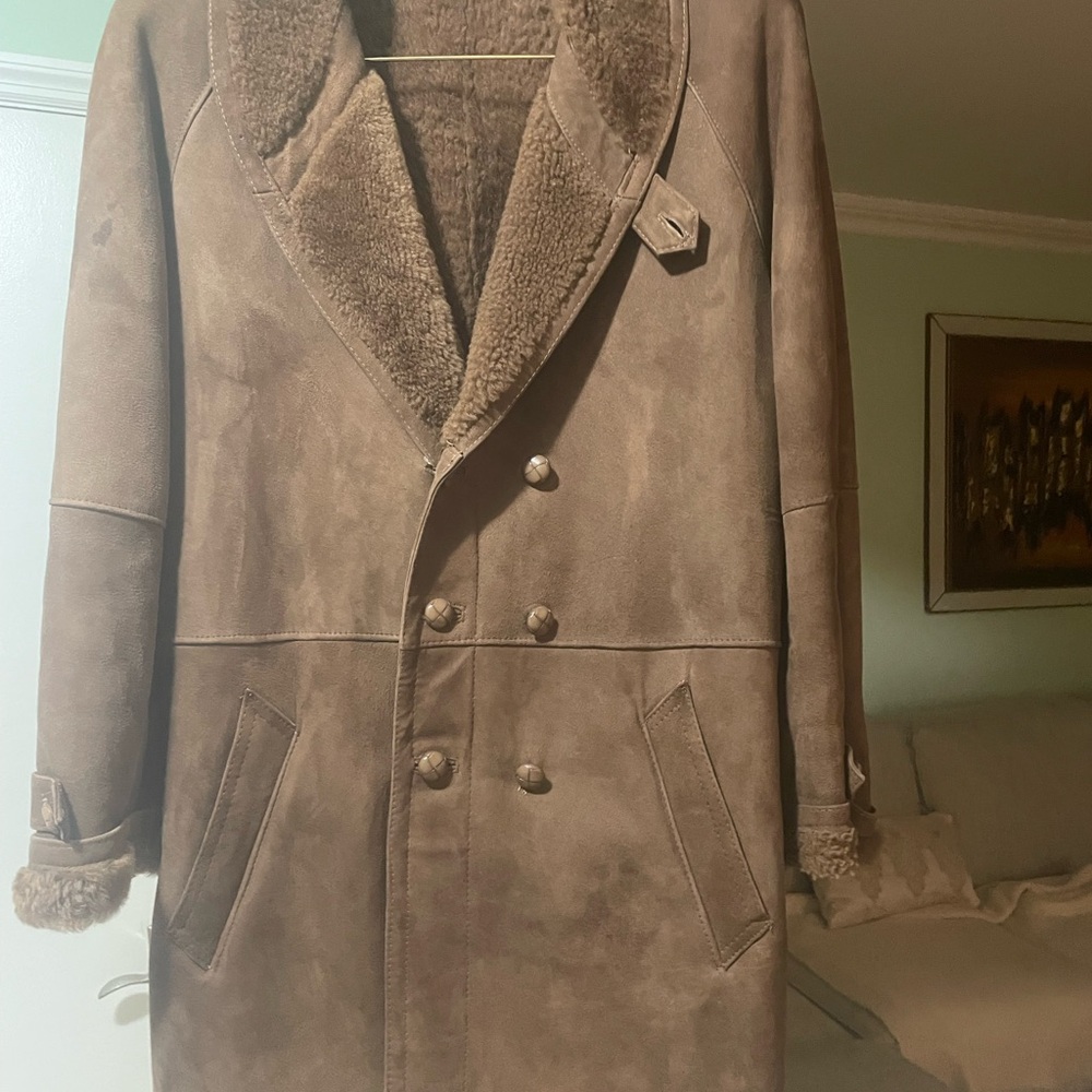 Men's Brown Shearling Pea Coat